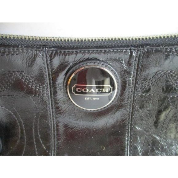 Coach Shiny Patent Stitched Logo Black Leather Baguette - Picture 9 of 9